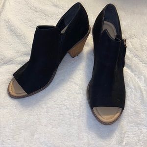FINAL SALE Dr. Scholl’s Womens Black Suede Heeled Open Toe Wedge Bootie Size 9.5